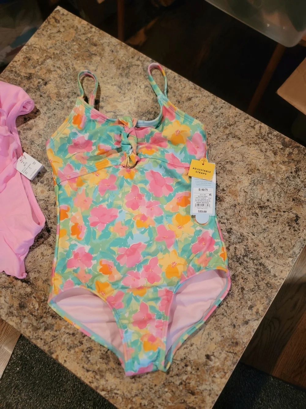 Cat & Jack Girls' Set Floral Printed 1 Piece Swimsuit & 1 Cover Up Skirt. Sz S
